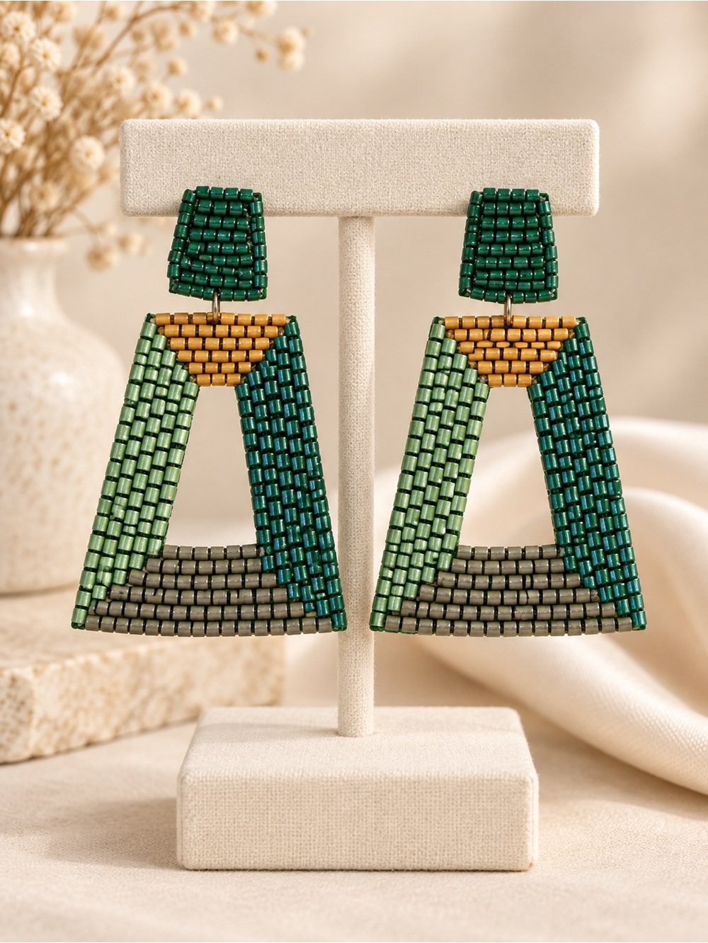 NWT Kay Lee New York Oversized Beaded Geometric Statement Earrings